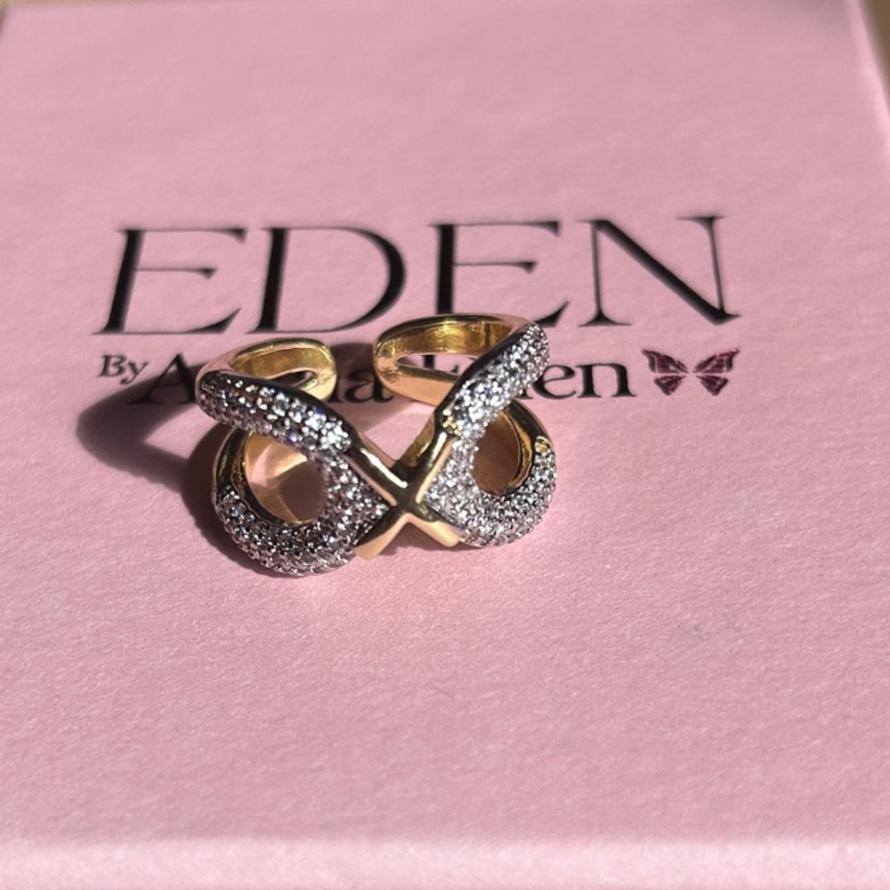 Gold Plated and Pave Crystals Gorgeous Infinity Statement Ring NEW
